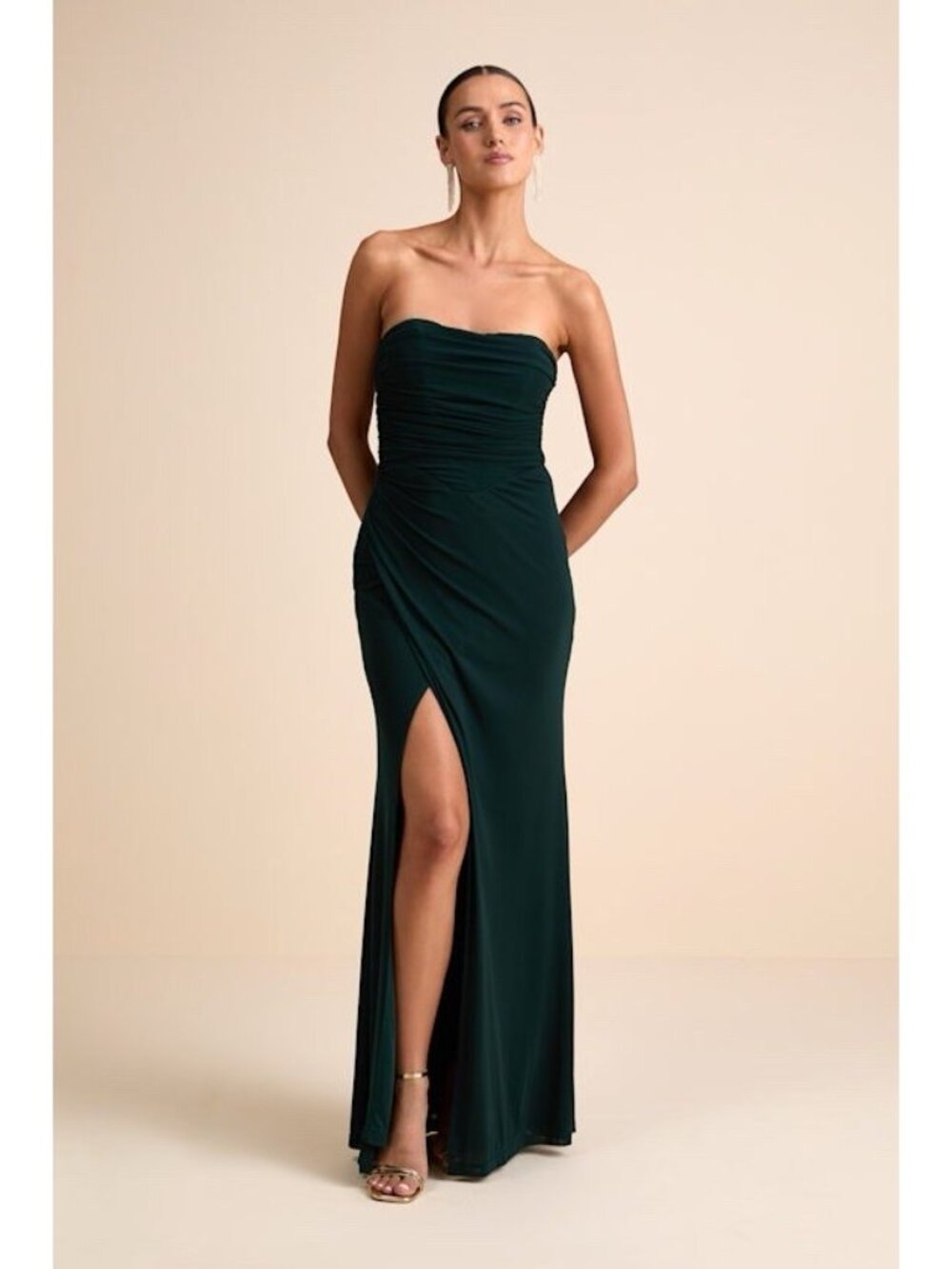 Lulus Epitome of Allure Maxi Dress Sz Small Emerald Green Mesh Strapless Gown - Picture 2 of 6